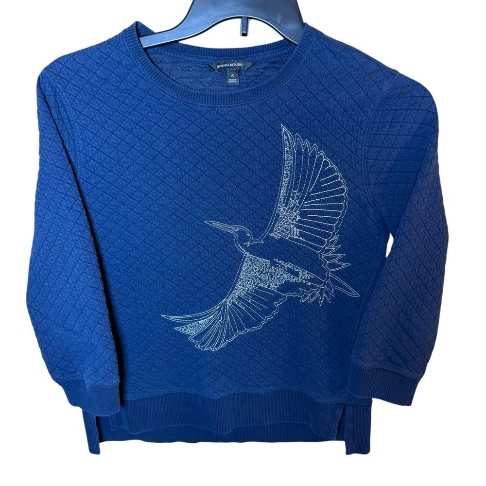 Banana Republic Navy Blue Quilted Embroidered Bird Heritage Sweatshirt Size S